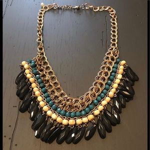 Teal, Black & Gold Strand Necklace